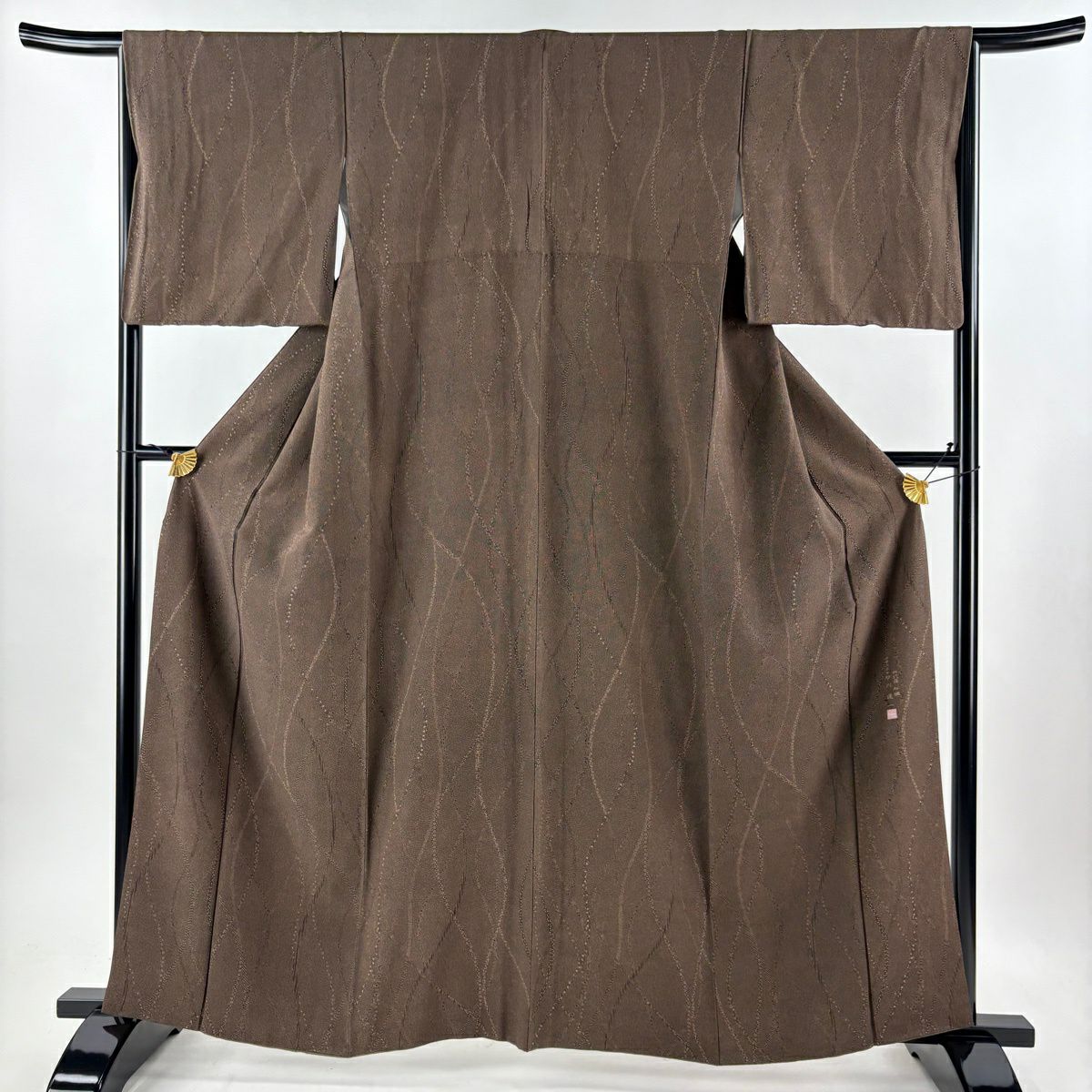 江戶小紋 身長161.5cm 袖長66.5cm M 雙層 砂川健一 落款 花 唐草紋 焦茶 純蠶絲 名品級