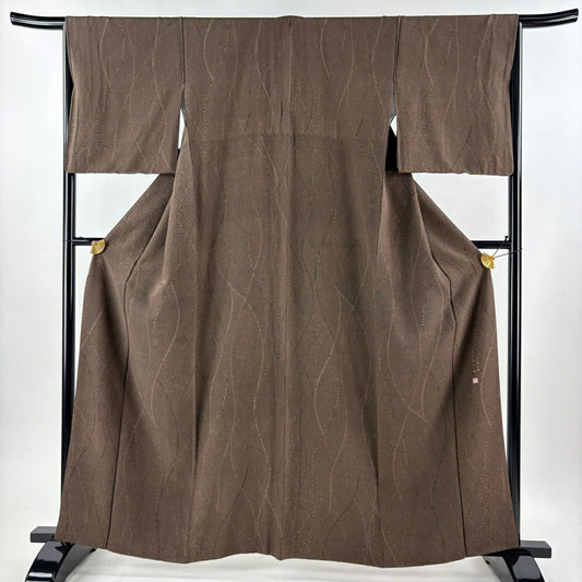 江戶小紋 身長161.5cm 袖長66.5cm M 雙層 砂川健一 落款 花 唐草紋 焦茶 純蠶絲 名品級