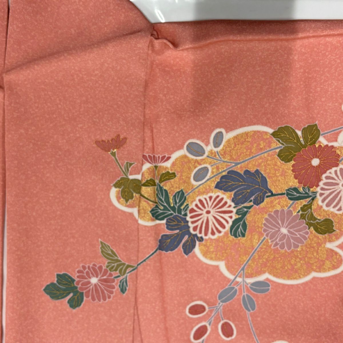 【美品】訪問服 身長161cm 袖長65.5cm M 雙層 草花紋紋 雲文 金彩裝飾 鮭粉色 純蠶絲 名品級