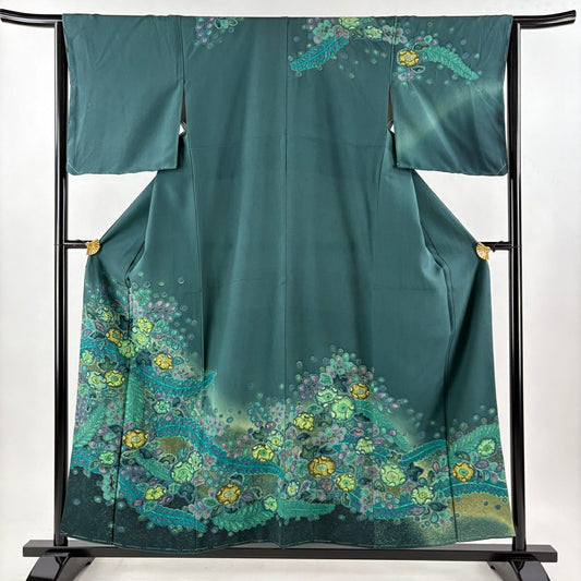 訪問服 身長156cm 袖長64cm M 雙層 辻花染 金彩裝飾 漸層 綠 純蠶絲 名品級