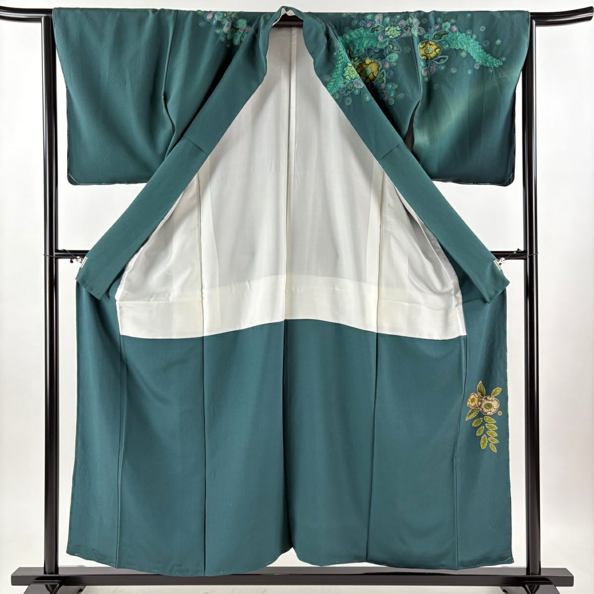 訪問服 身長156cm 袖長64cm M 雙層 辻花染 金彩裝飾 漸層 綠 純蠶絲 名品級