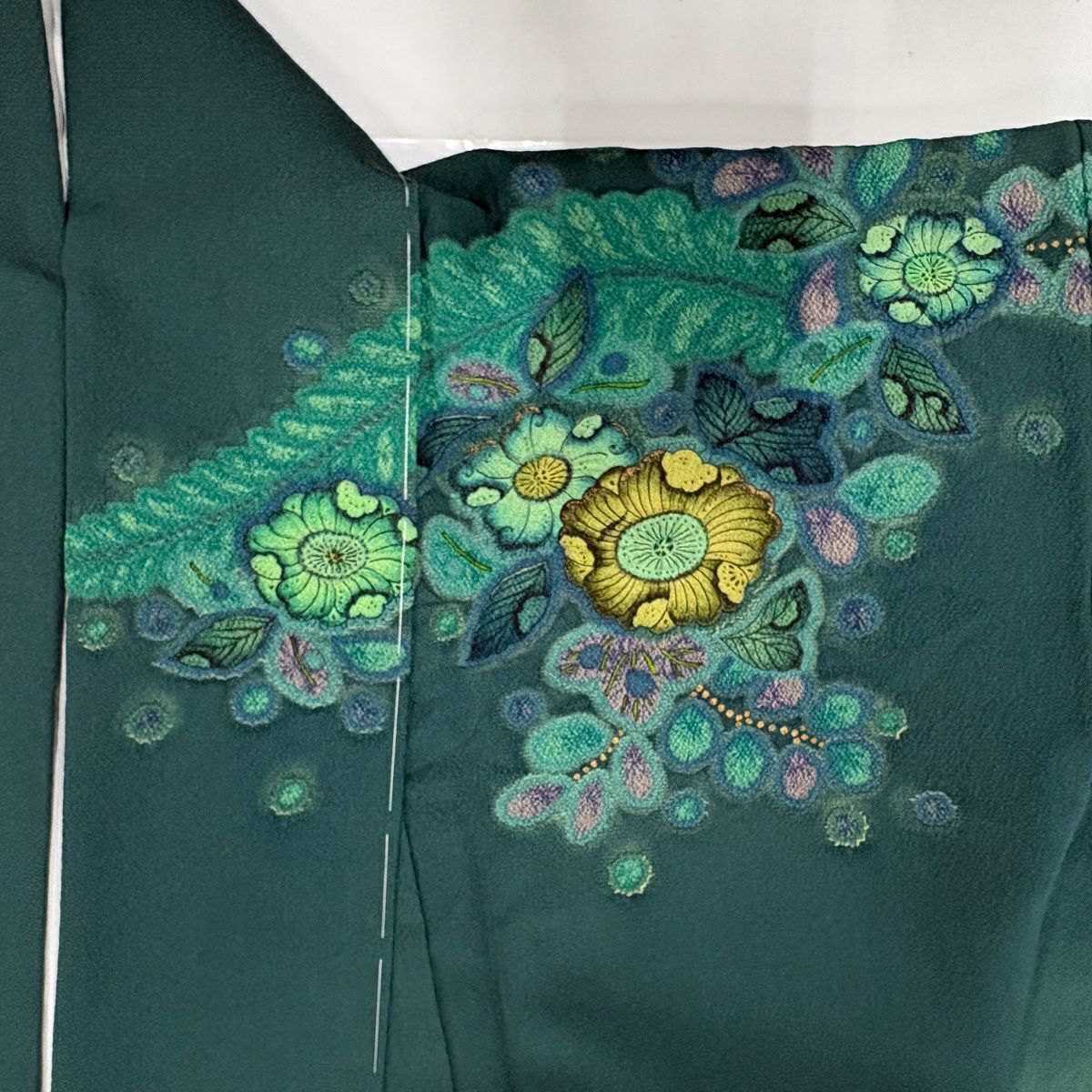 訪問服 身長156cm 袖長64cm M 雙層 辻花染 金彩裝飾 漸層 綠 純蠶絲 名品級