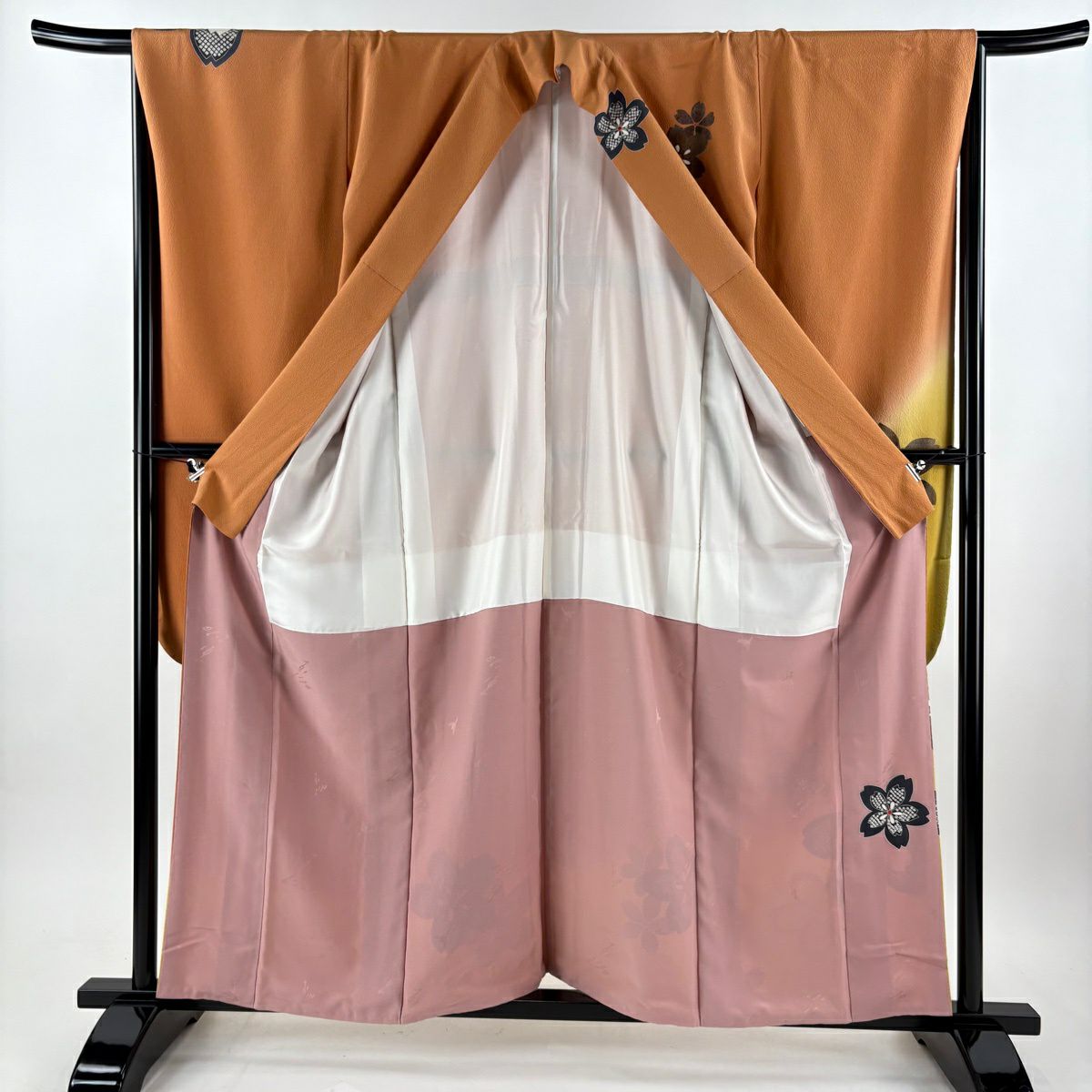 振袖禮服 身長158.5cm 袖長66cm M 雙層 中村玉緒 落款あり 樱花 金銀彩 染分 橙色 純蠶絲 名品級 一つ紋