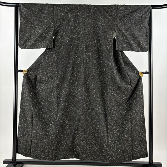 【美品】 小紋 身長157.5cm 袖長64cm M 雙層 紬織織 幾何學圖案 墨色 純蠶絲 名品級