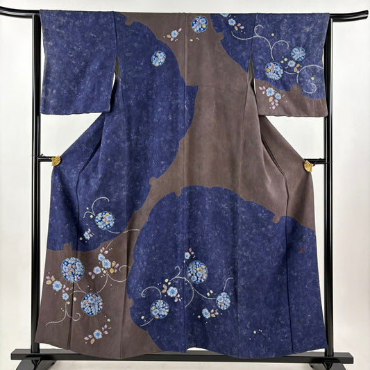 訪問服 身長156cm 袖長64.5cm M 雙層 落款あり 辻花染 雪輪 染分 青紫 純蠶絲 名品級