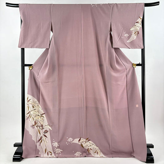 付下 身長173cm 袖長67cm M 雙層 滝泰 有落款 笠松樹 蝶 金絲 金銀彩 灰紫 純蠶絲 名品級