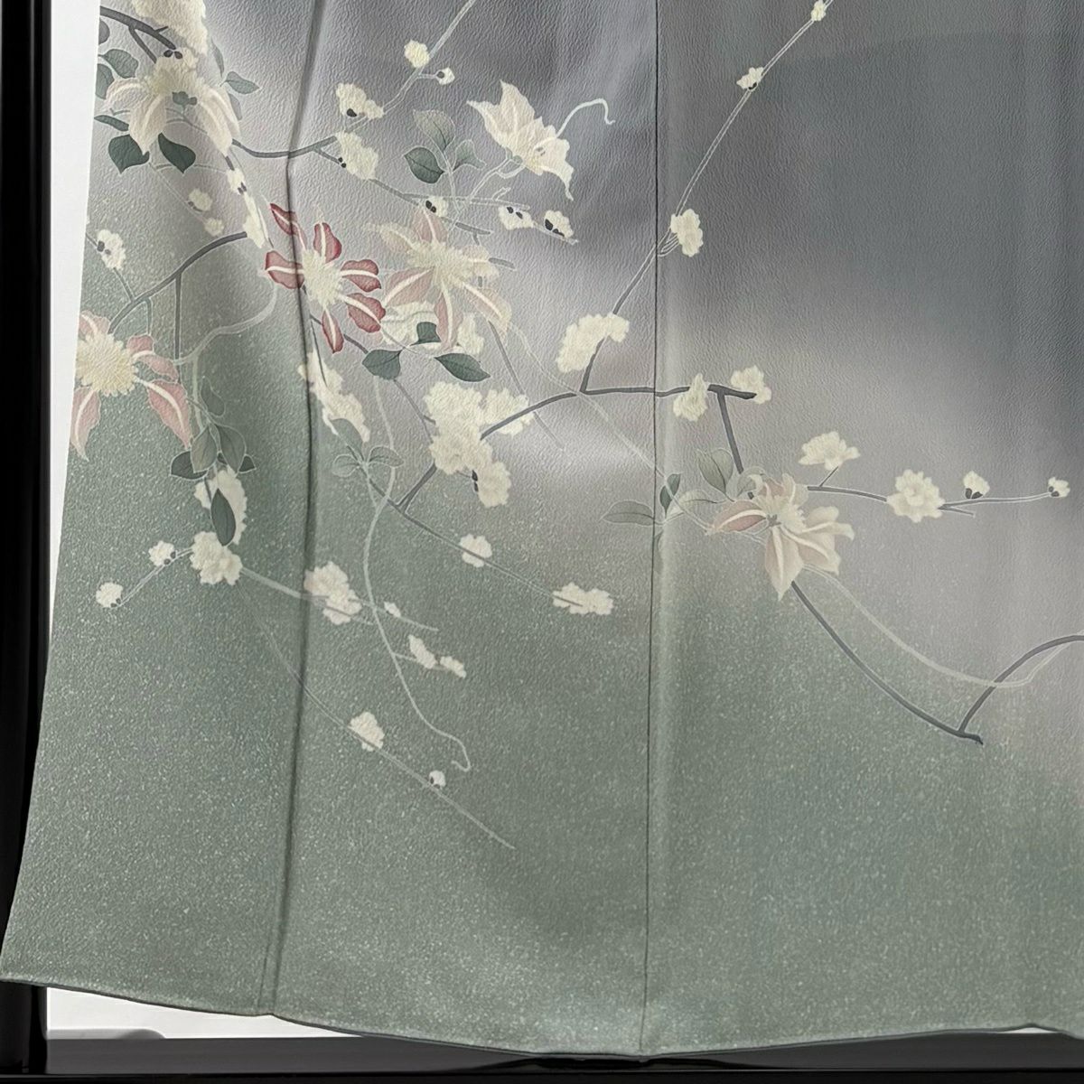 訪問服 身長155cm 袖長62cm S 雙層 山科春宣 枝花 漸層 灰 純蠶絲 名品級 一つ紋