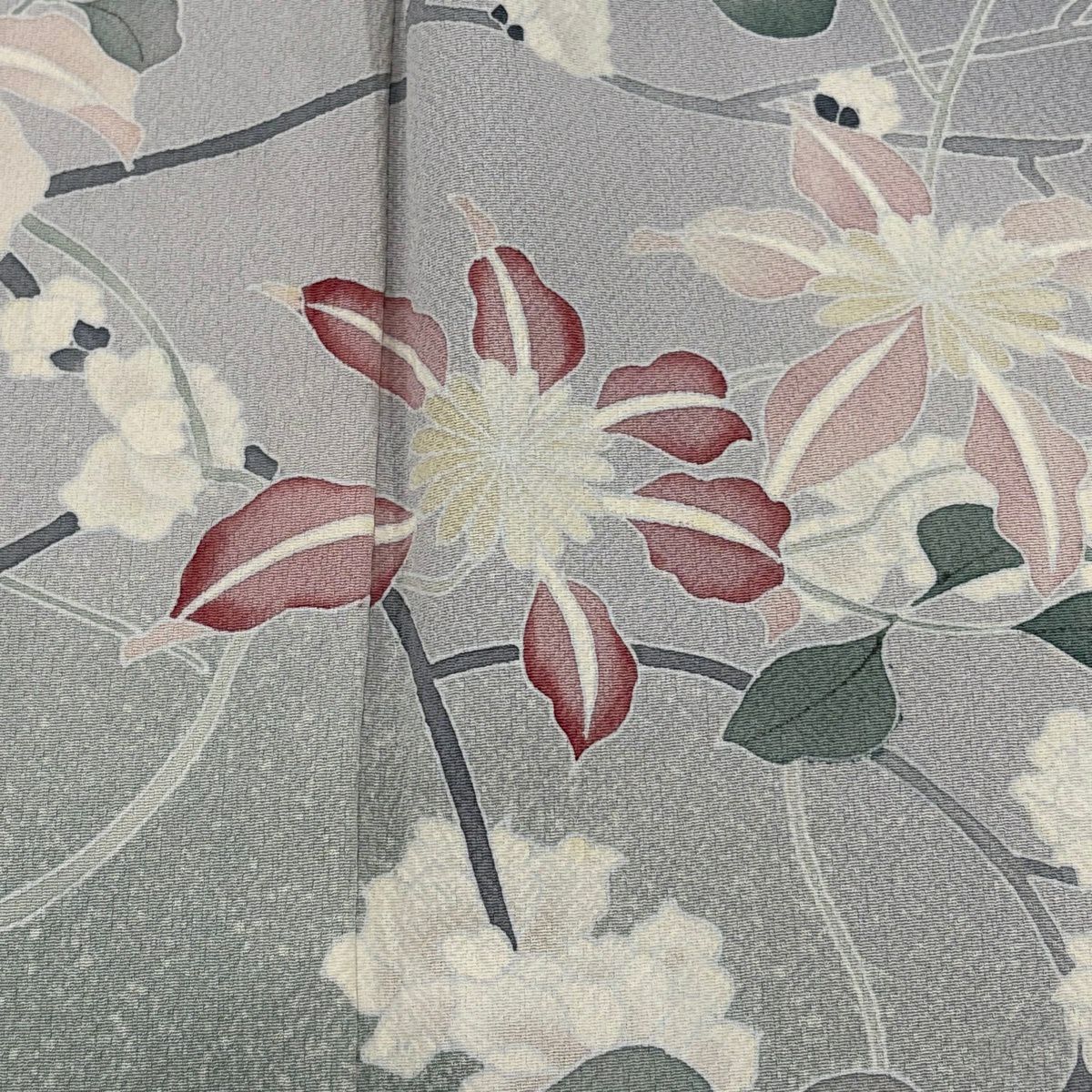 訪問服 身長155cm 袖長62cm S 雙層 山科春宣 枝花 漸層 灰 純蠶絲 名品級 一つ紋