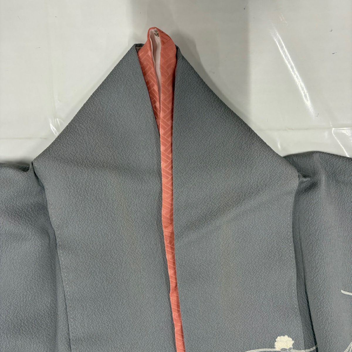 訪問服 身長155cm 袖長62cm S 雙層 山科春宣 枝花 漸層 灰 純蠶絲 名品級 一つ紋