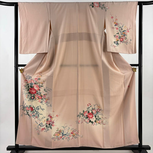 訪問服 身長159cm 袖長62cm S 雙層 落款 草花紋紋 漸層 淺粉色 純蠶絲 名品級