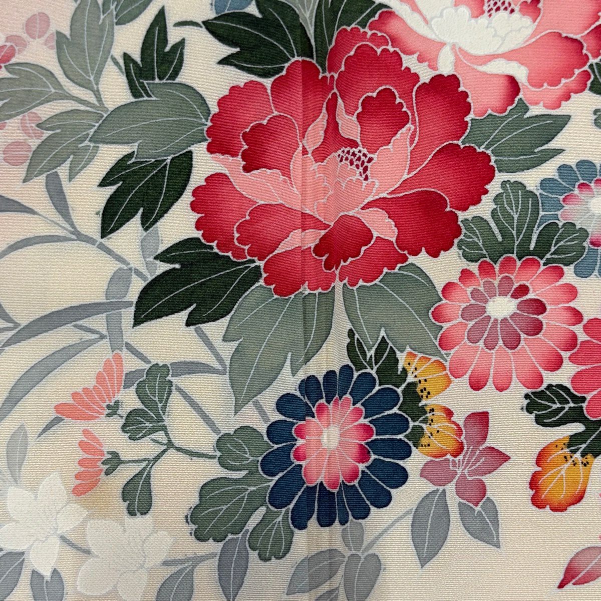 訪問服 身長159cm 袖長62cm S 雙層 落款 草花紋紋 漸層 淺粉色 純蠶絲 名品級