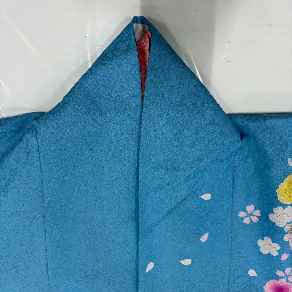 振袖禮服 身長153cm 袖長62cm S 雙層 菊花花 櫻花花 金絲 金銀彩 水色 純蠶絲 名品級