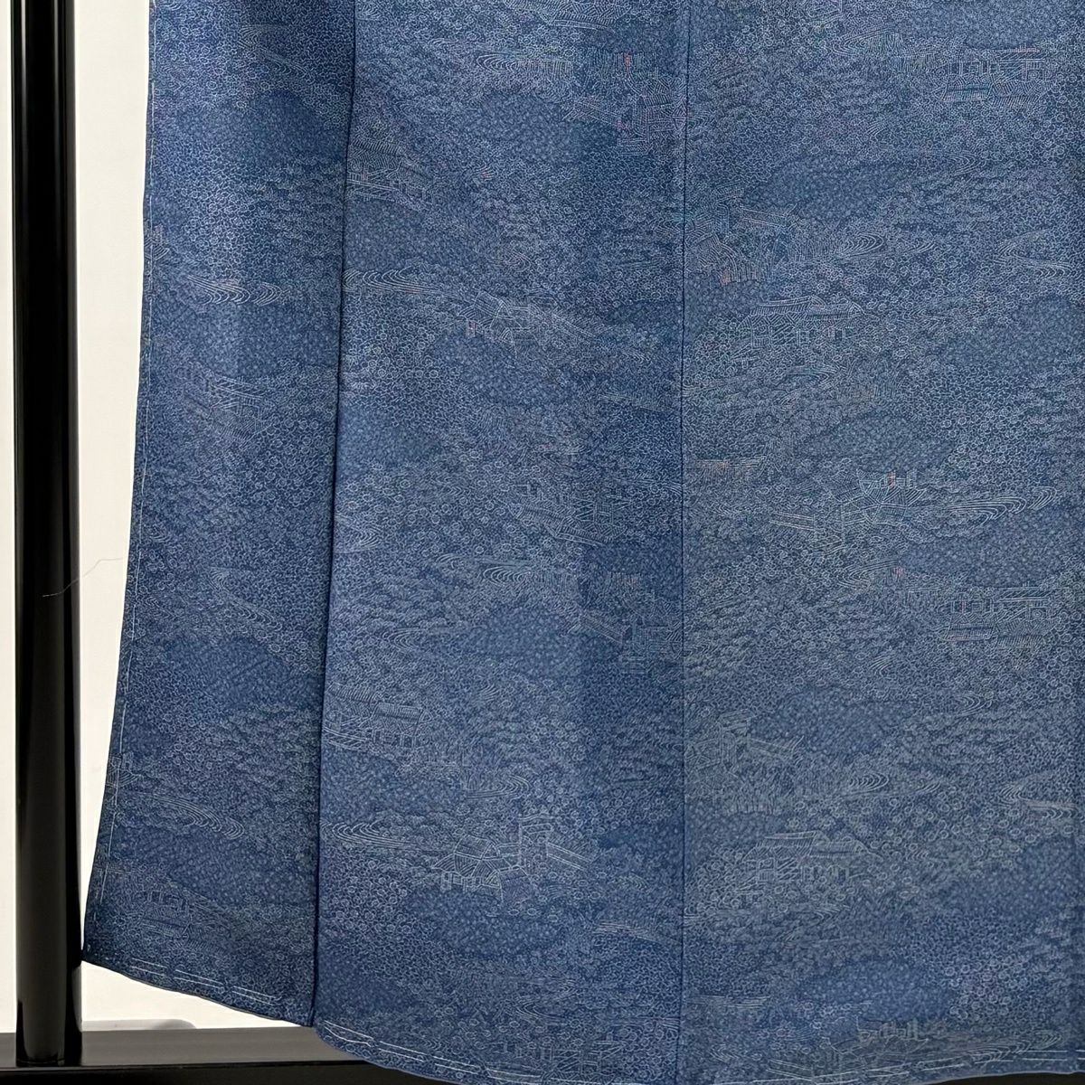 江戶小紋 身長158cm 袖長62cm S 雙層 建物 梅花 綠 純蠶絲 名品級
