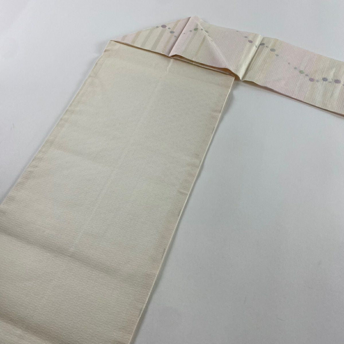【美品】名古屋帶 名品級 夏帶 幾何學圖案 地紋 漸層 淺粉色 純蠶絲