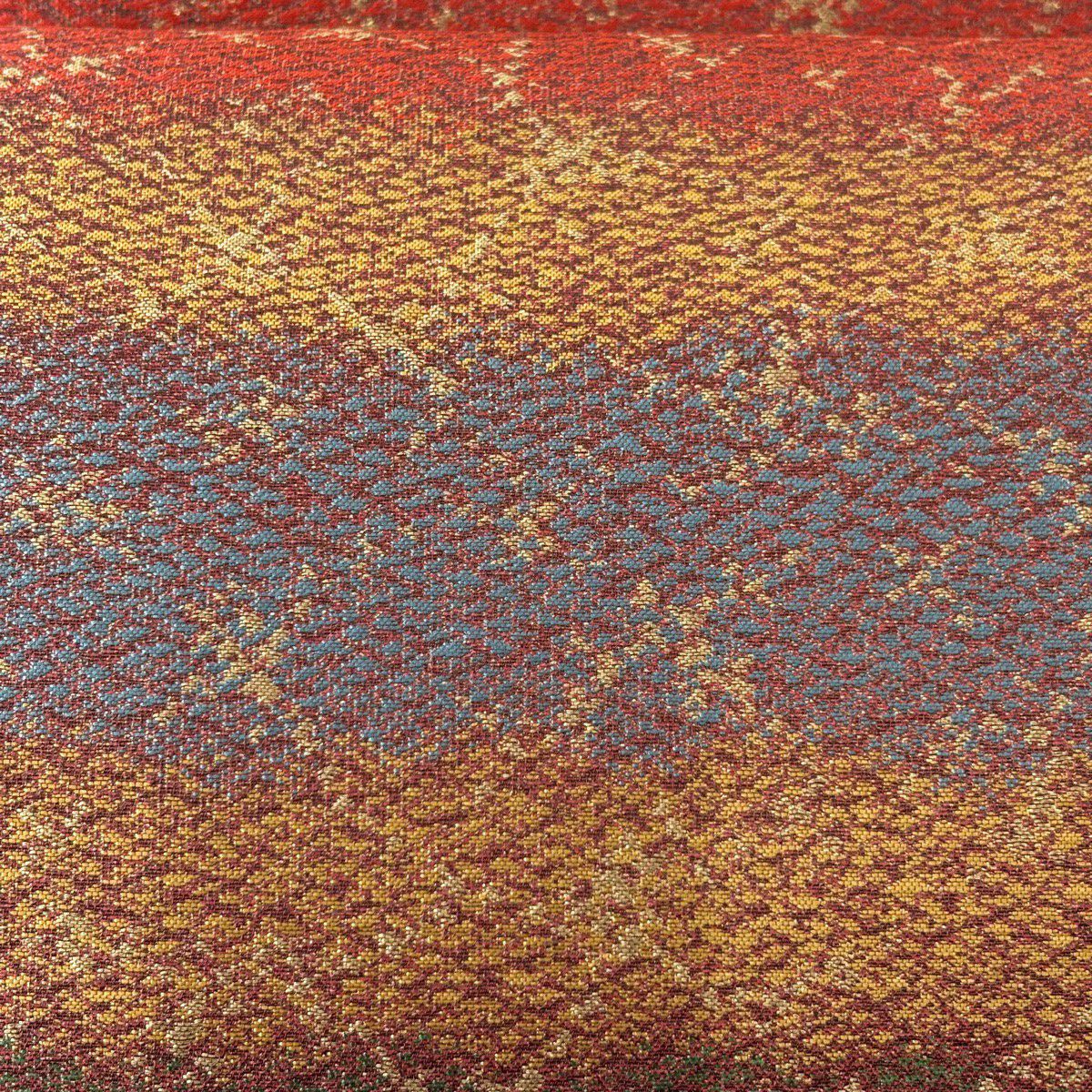【美品】名古屋帶 優品級 段紋 金絲 紅茶 純蠶絲