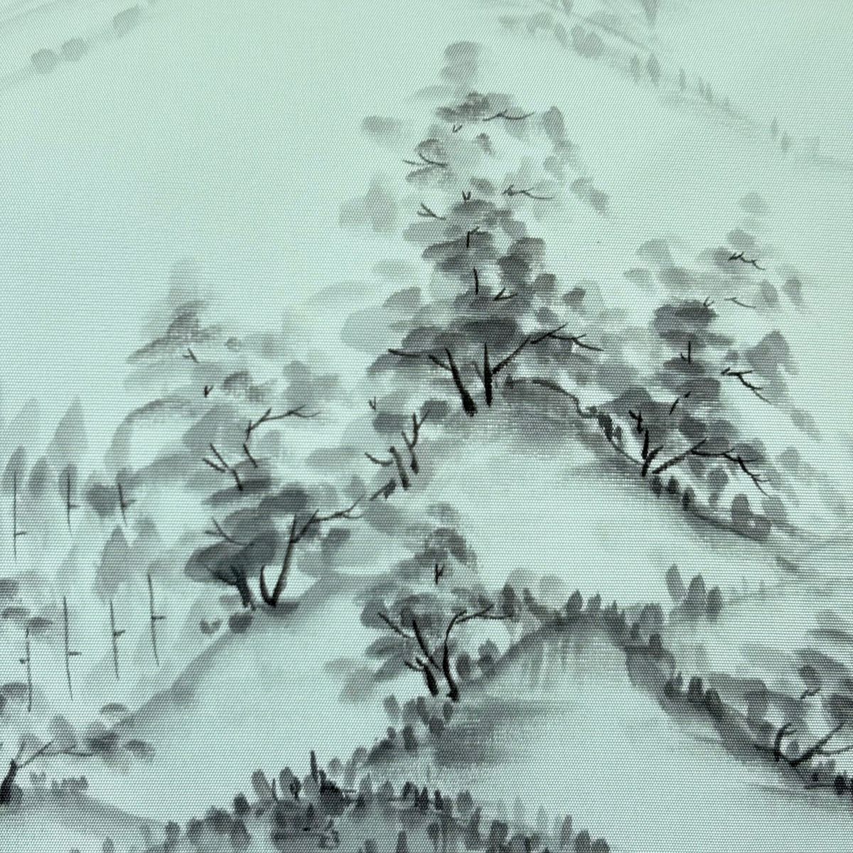 名古屋帶 優品級 山 樹木 淺綠 純蠶絲