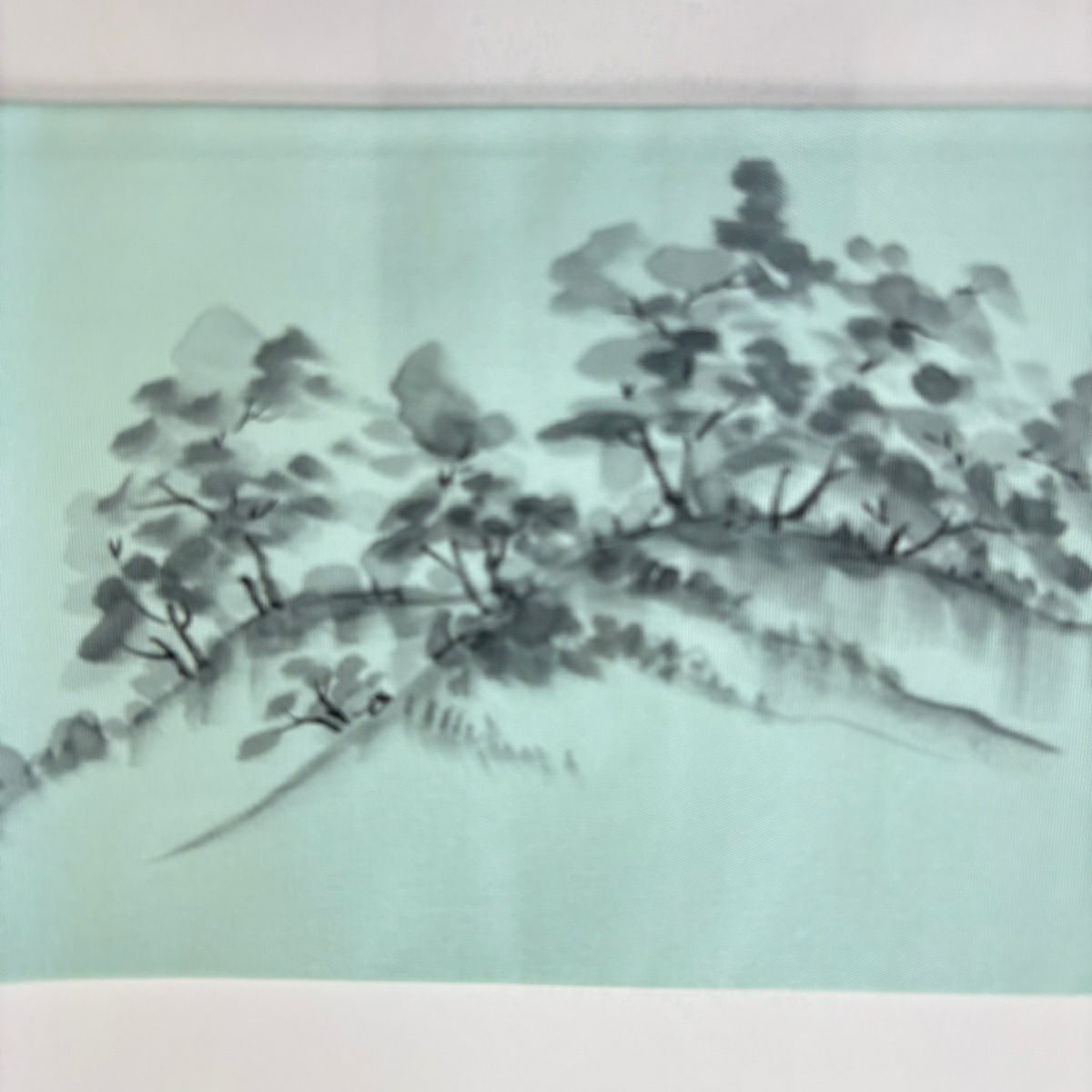 名古屋帶 優品級 山 樹木 淺綠 純蠶絲
