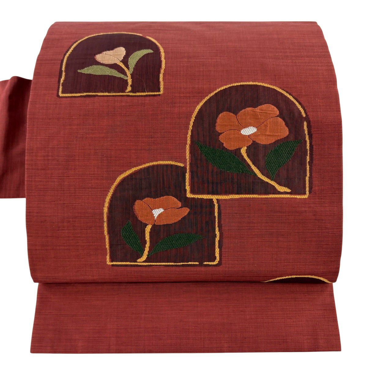 【美品】名古屋帶 優品級 草花紋 紅紫 純蠶絲