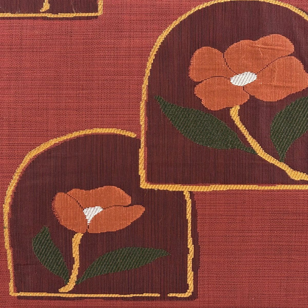 【美品】名古屋帶 優品級 草花紋 紅紫 純蠶絲
