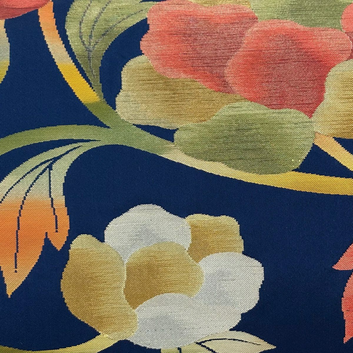 名古屋帶 優品級 花唐草紋 金糸 金金箔 深藍 純蠶絲