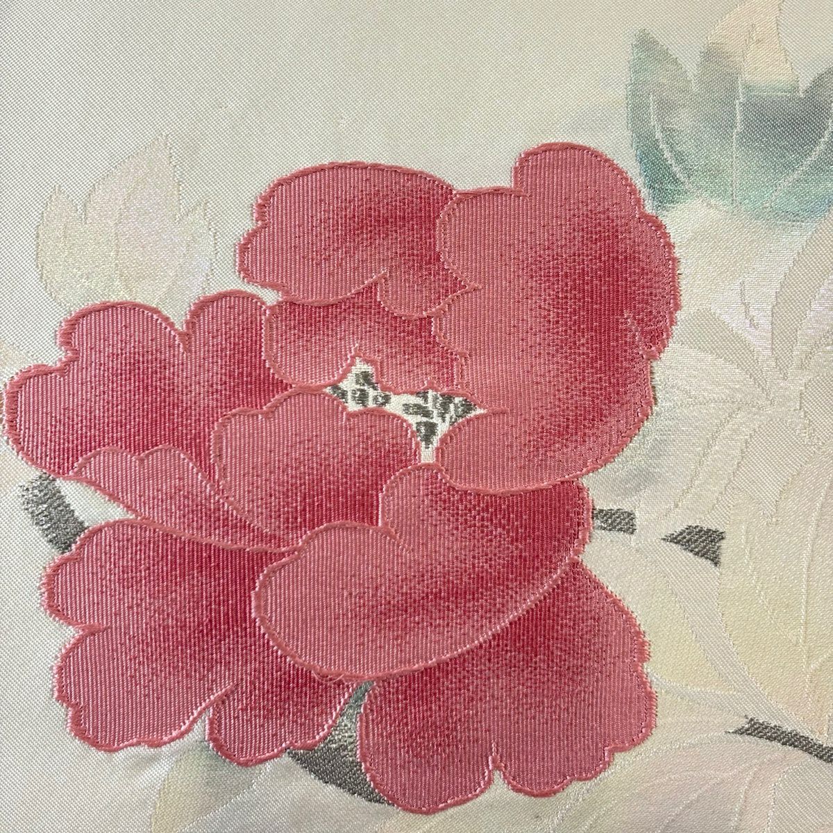 名古屋帶 優品級 牡丹 金金箔 奶油色 純蠶絲