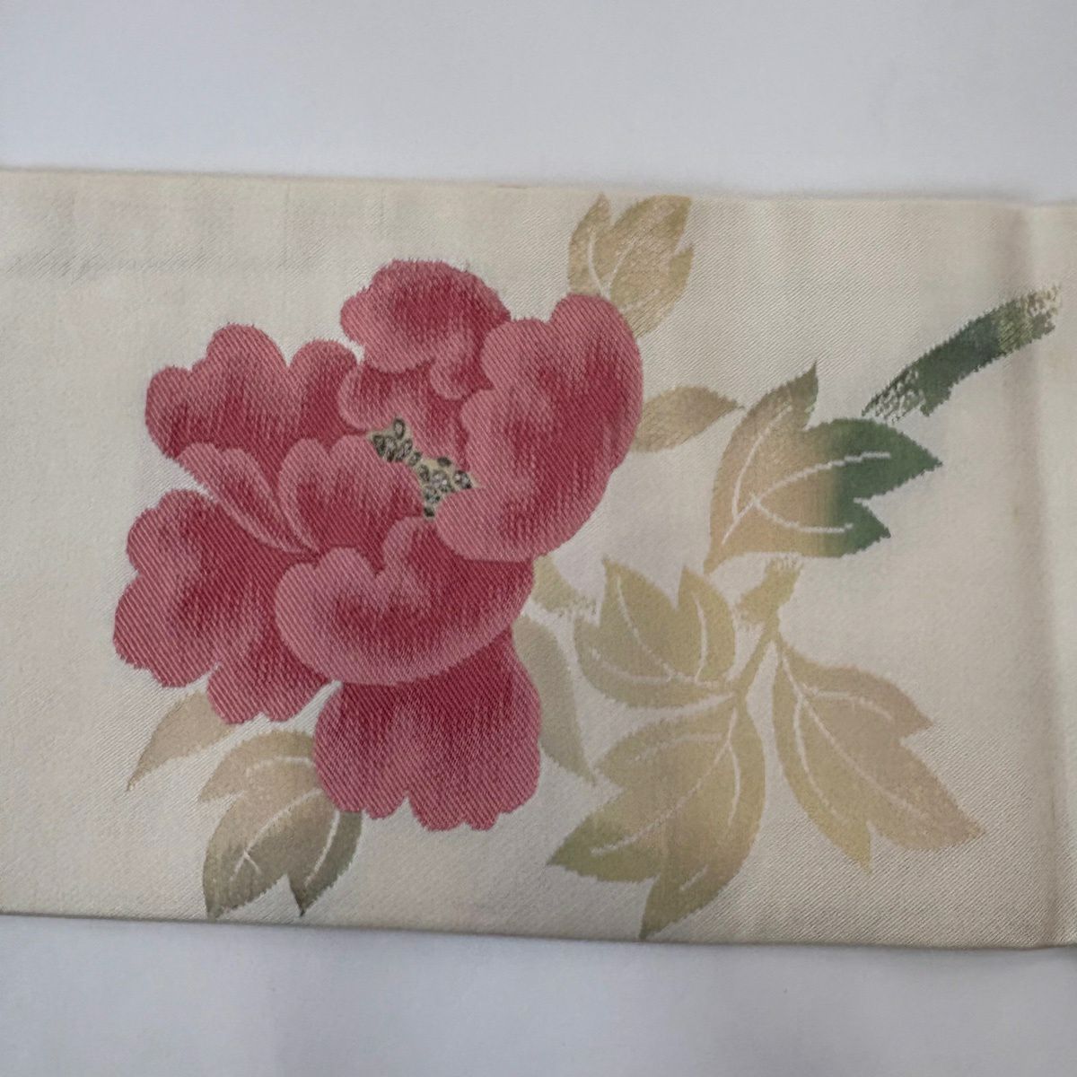 名古屋帶 優品級 牡丹 金金箔 奶油色 純蠶絲