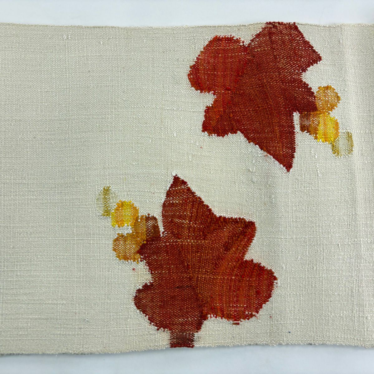 【美品】 名古屋帶 優品級 八寸名古屋帶 松樹葉仕立 葡萄 淡米色 純蠶絲
