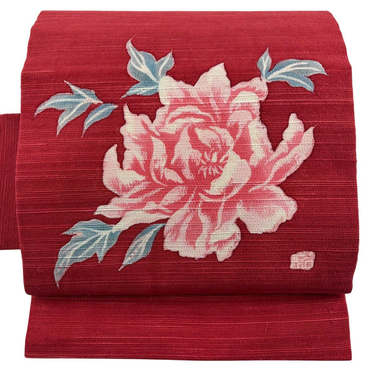 【美品】 名古屋帶 優品級 附落款 紬織織 牡丹 深粉紅 純蠶絲