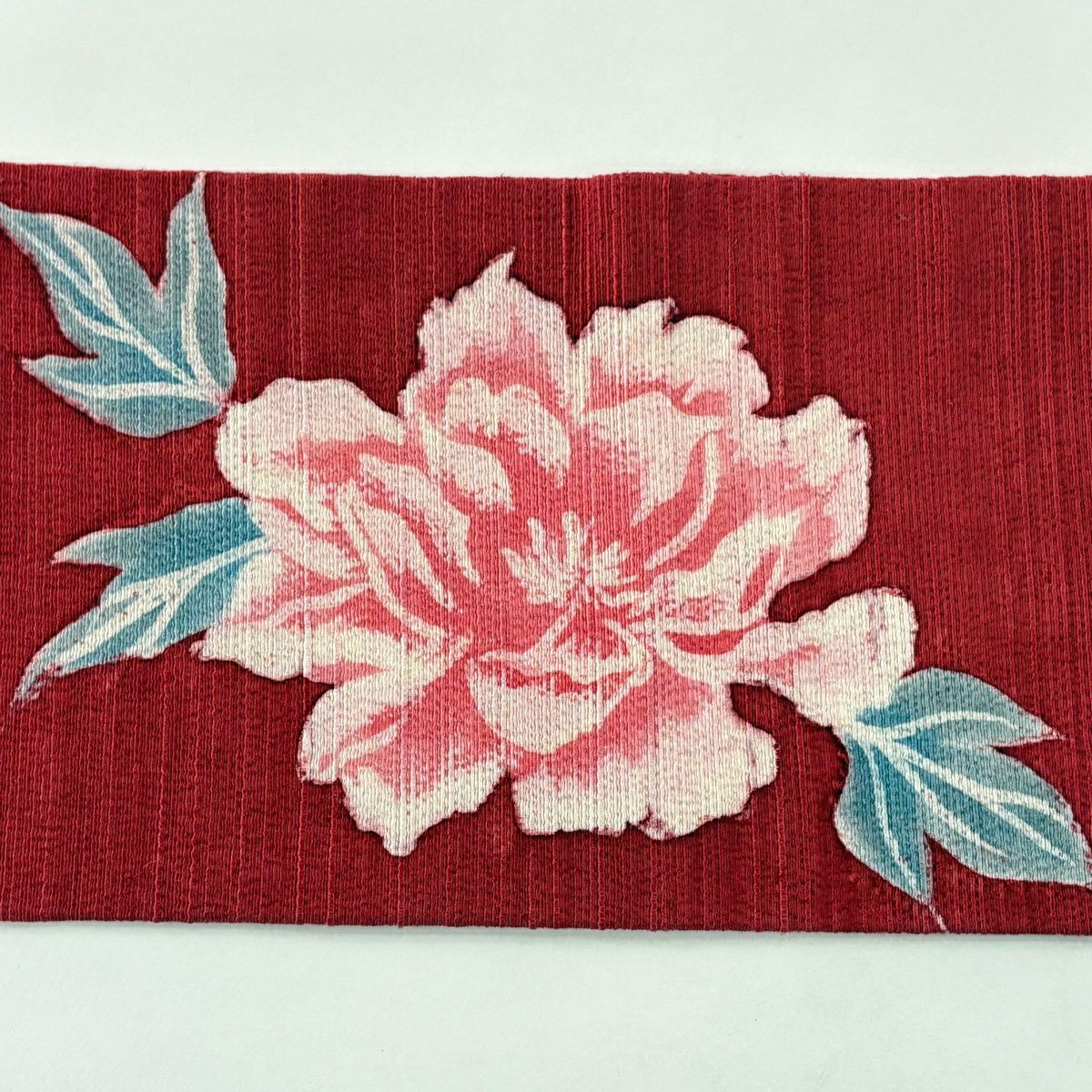 【美品】 名古屋帶 優品級 附落款 紬織織 牡丹 深粉紅 純蠶絲