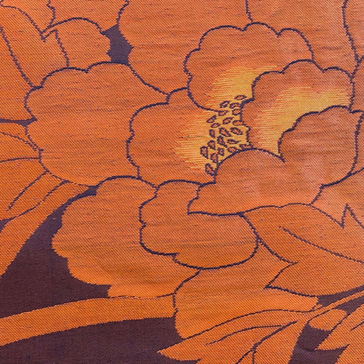 【美品】 名古屋帶 優品級 牡丹 金金箔 茶紫 純蠶絲