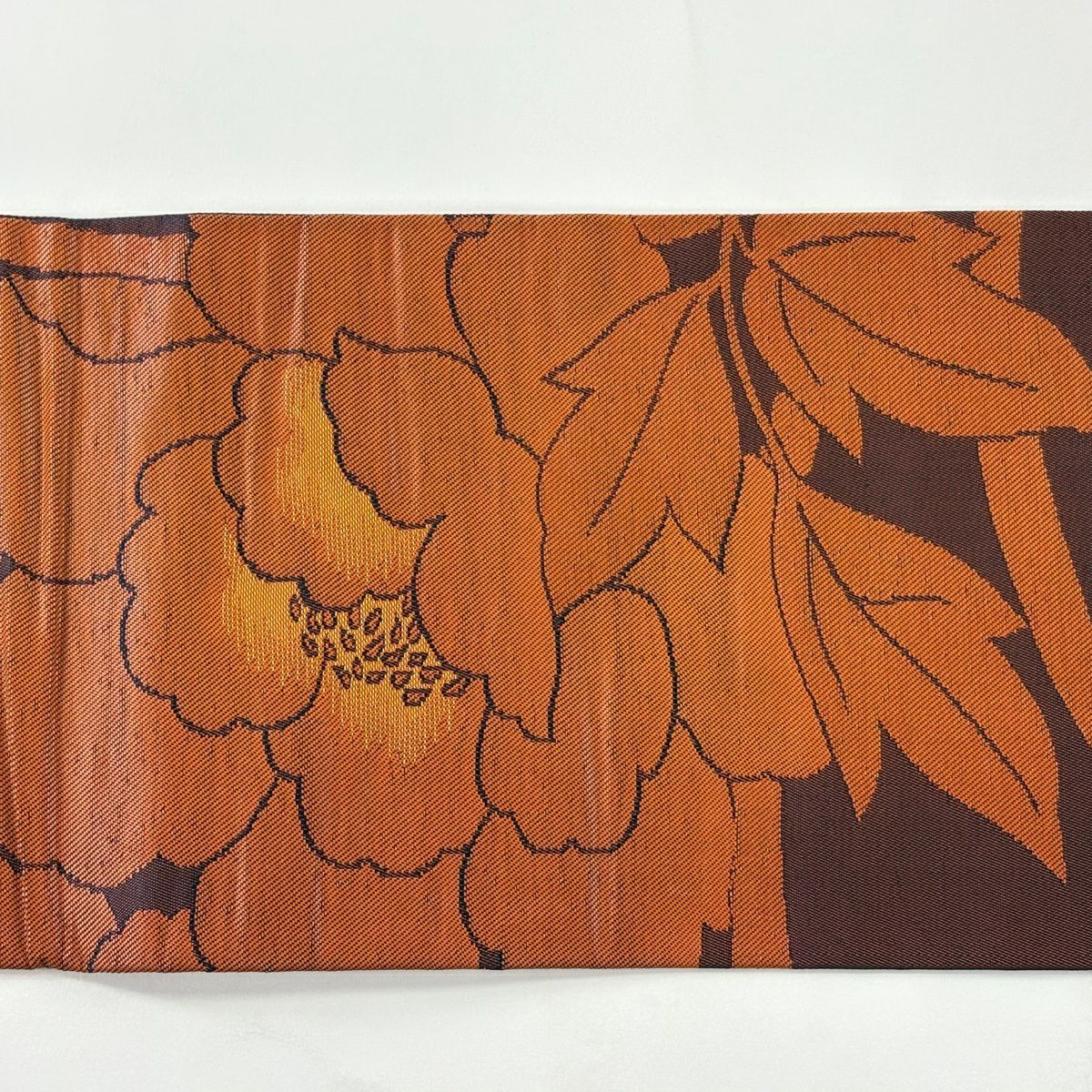 【美品】 名古屋帶 優品級 牡丹 金金箔 茶紫 純蠶絲