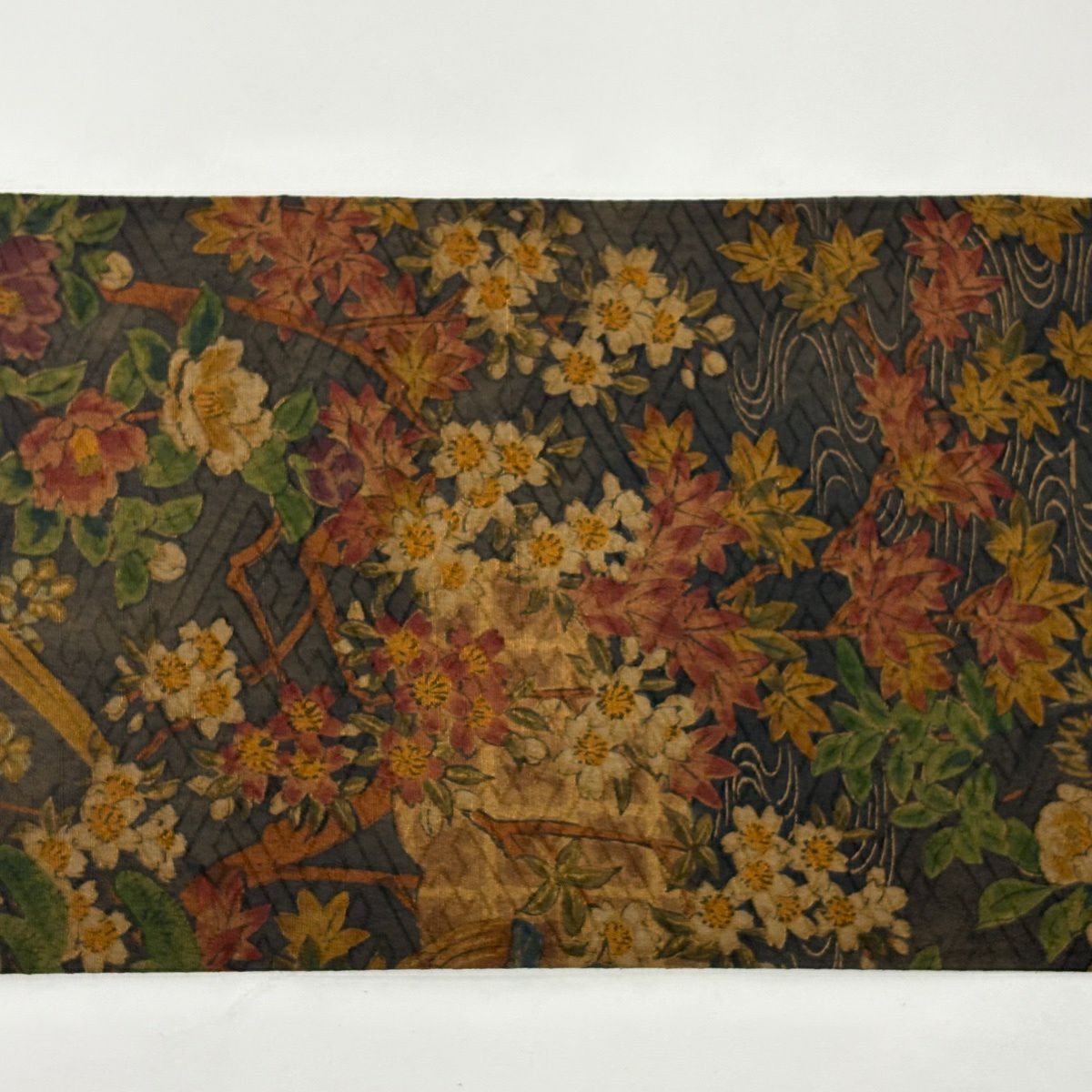 【美品】 名古屋帶 優品級 花鳥 雲文 墨 純蠶絲