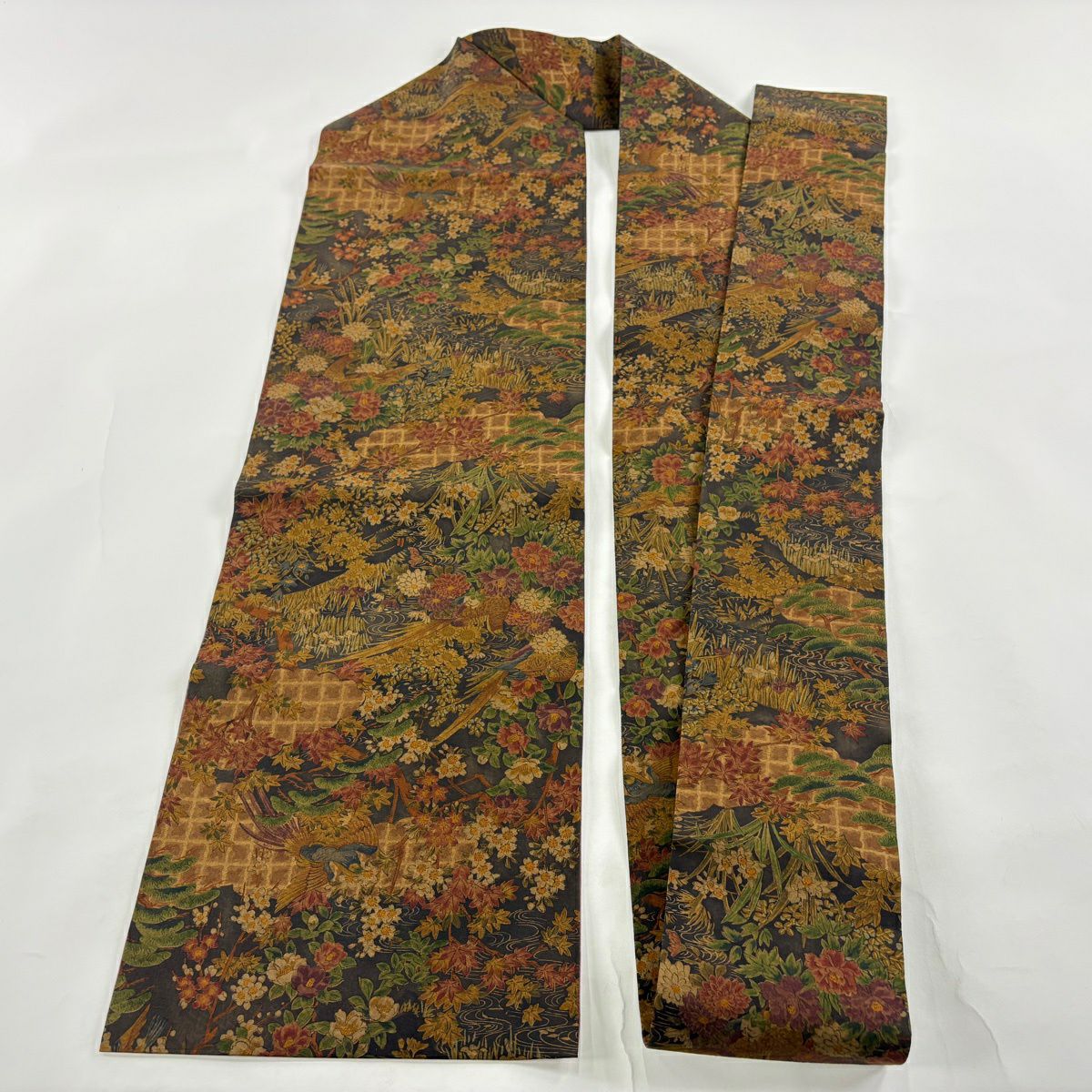 【美品】 名古屋帶 優品級 花鳥 雲文 墨 純蠶絲