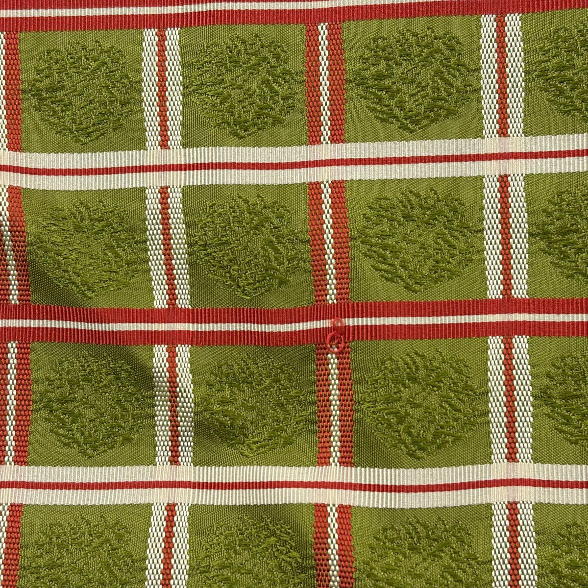 【美品】名古屋帶 優品級 格子 よもぎ色 純蠶絲