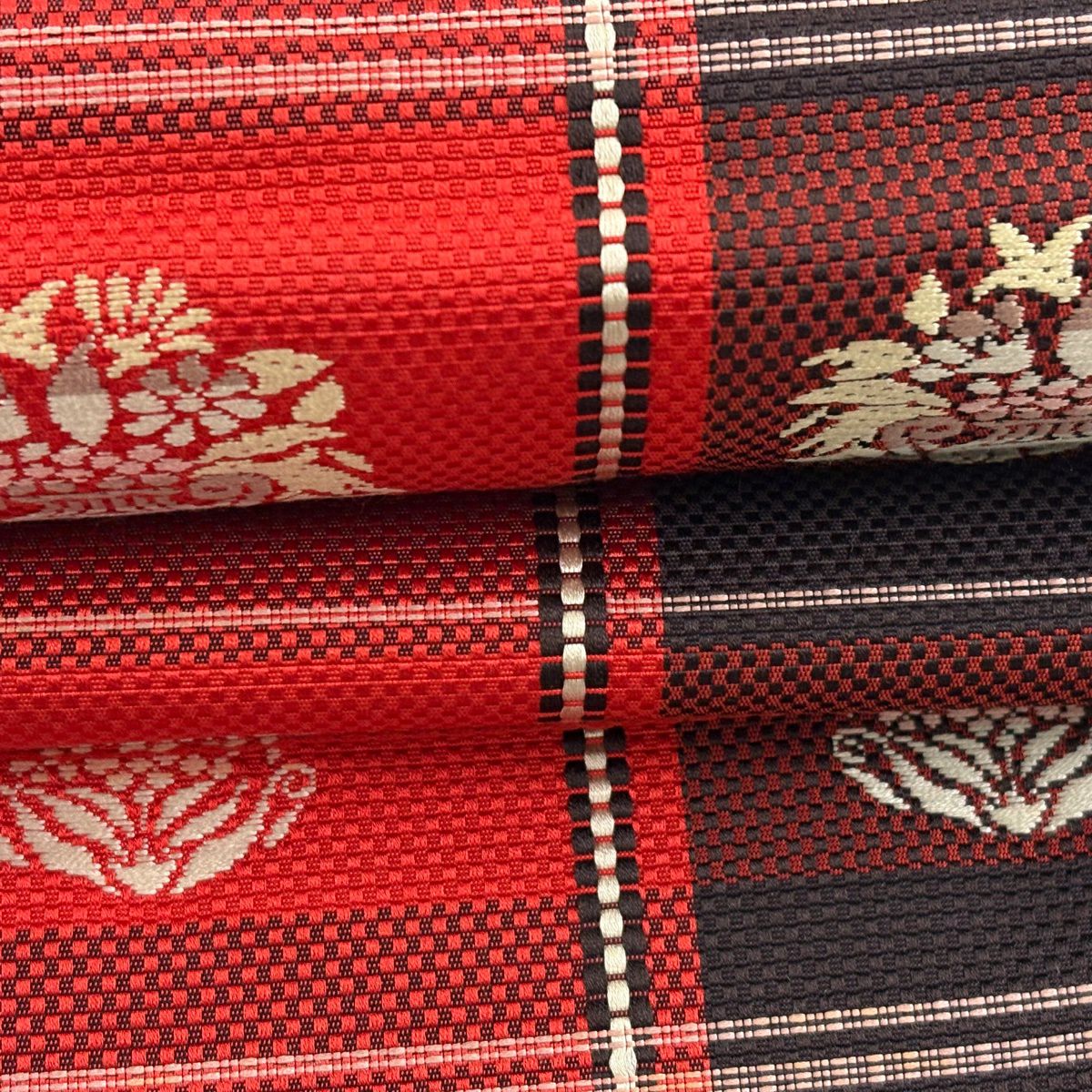 名古屋帶 優品級 八寸名古屋帶 花器 格子 紅 純蠶絲