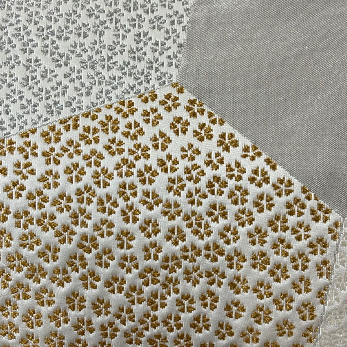 【美品】 袋帶 優品級 龜甲 小花 金銀彩 奶油 六通 純蠶絲