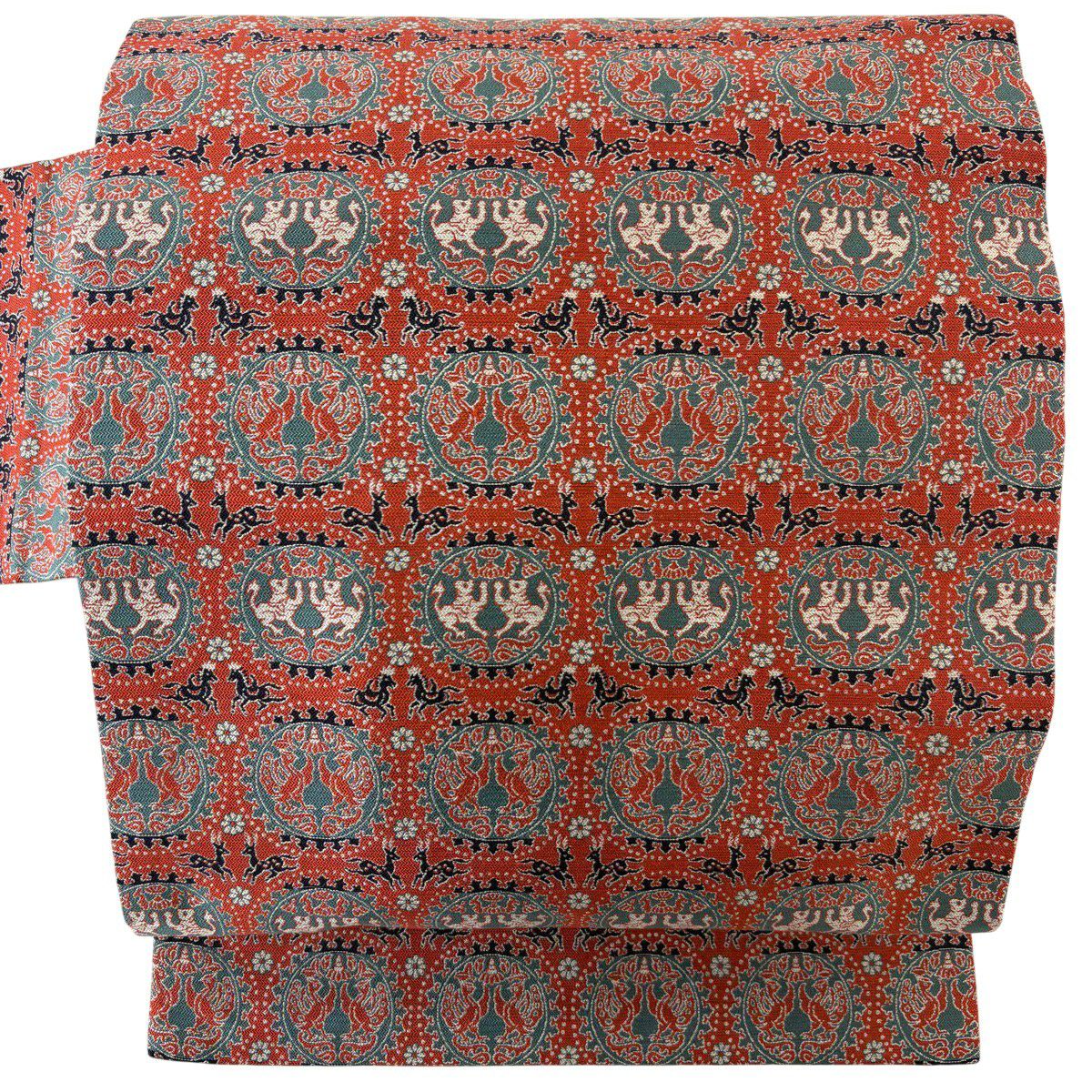 【美品】名古屋帶 優品級 向鳥 向虎 紅茶 純蠶絲