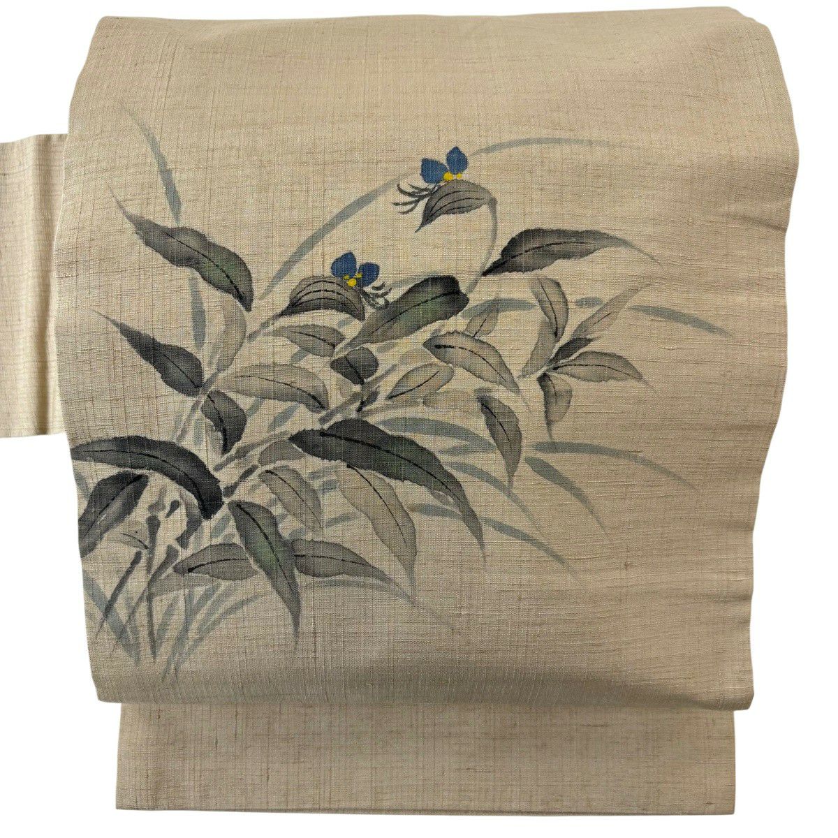 【美品】 名古屋帶 優品級 附落款 紬織織 草花紋 淺茶 純蠶絲