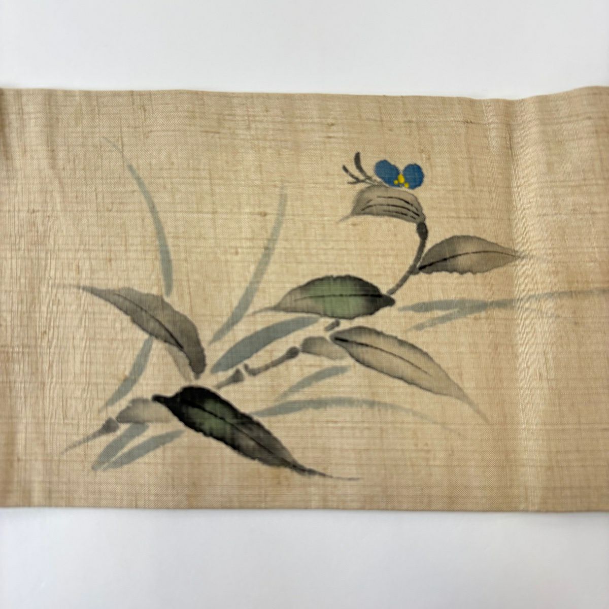 【美品】 名古屋帶 優品級 附落款 紬織織 草花紋 淺茶 純蠶絲