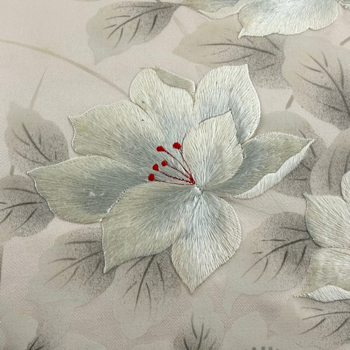 名古屋帶 優品級 草花紋刺繡 淺粉色 純蠶絲