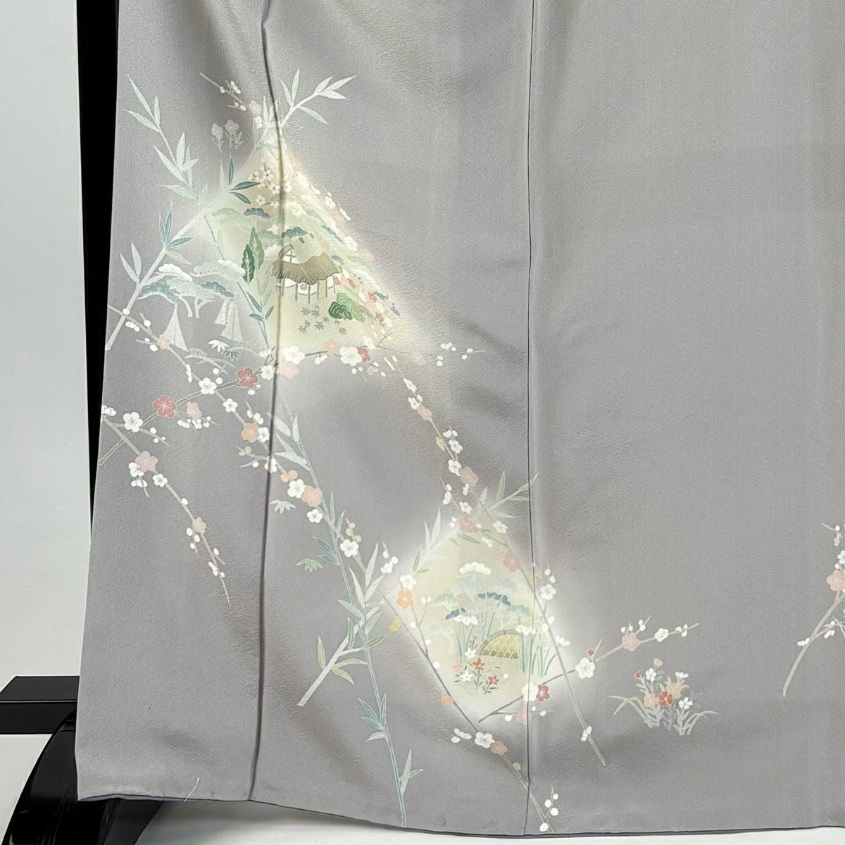 付下 身長167.5cm 袖長65.5cm M 雙層 家屋 松樹竹子梅花 漸層 灰色 純蠶絲 優品級