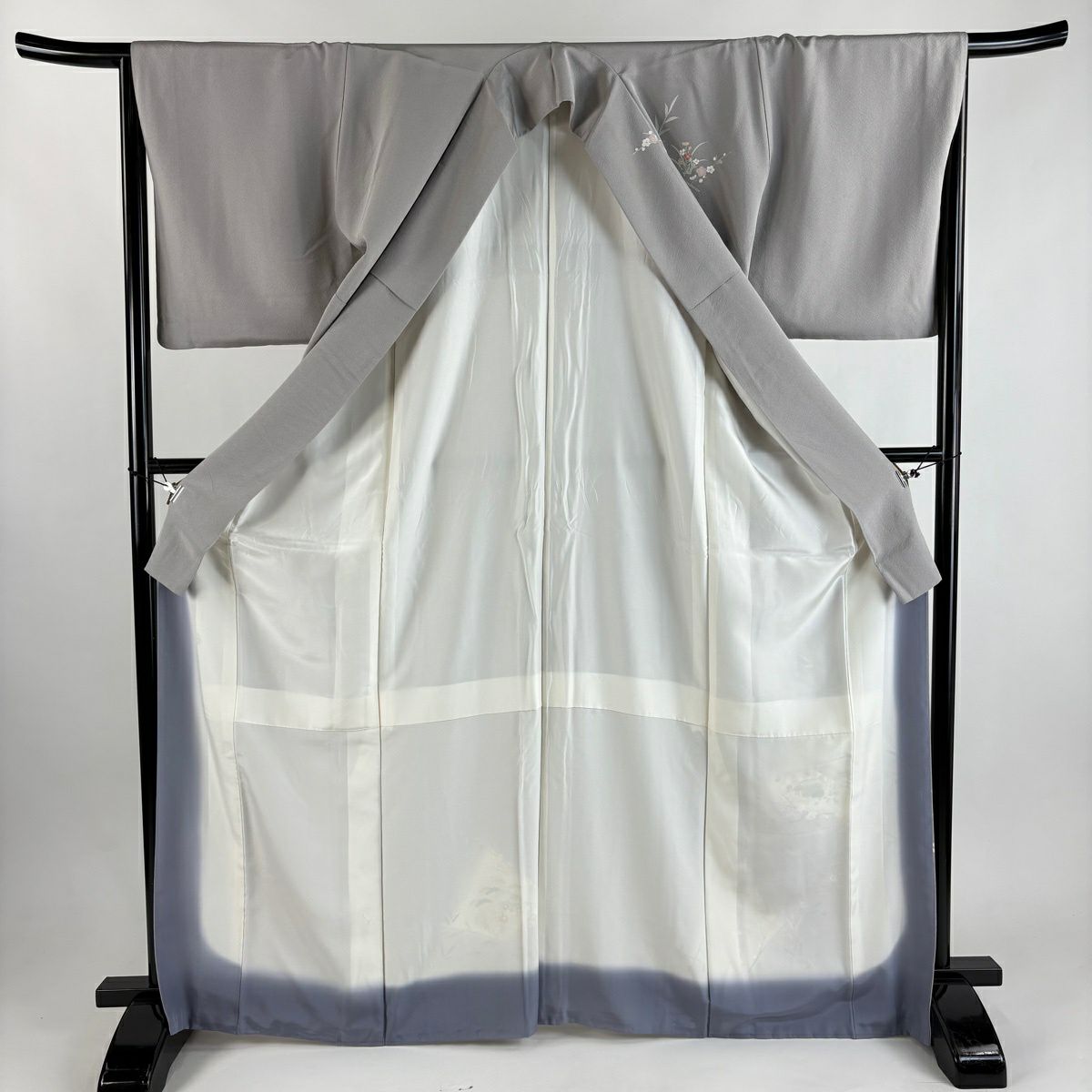 付下 身長167.5cm 袖長65.5cm M 雙層 家屋 松樹竹子梅花 漸層 灰色 純蠶絲 優品級