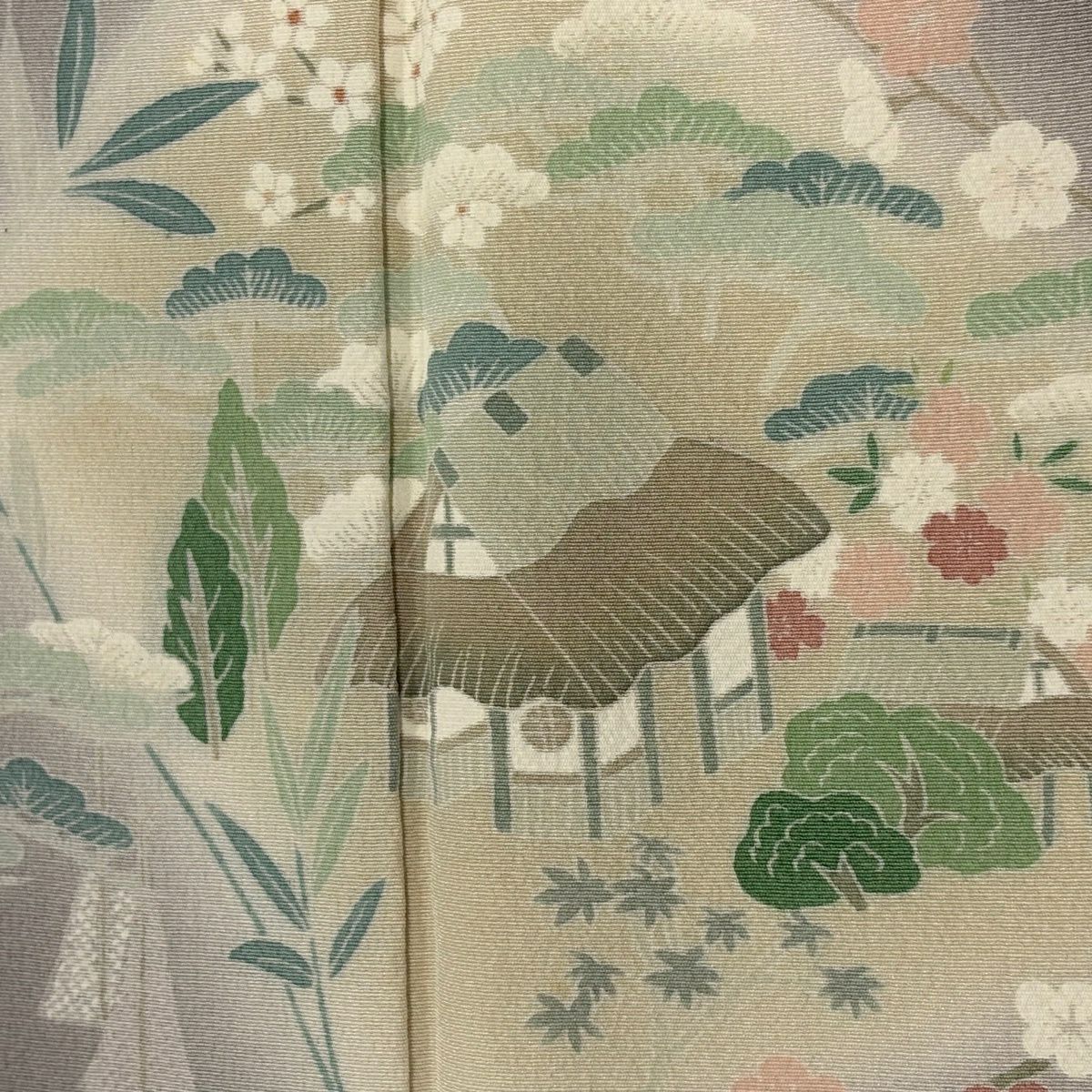 付下 身長167.5cm 袖長65.5cm M 雙層 家屋 松樹竹子梅花 漸層 灰色 純蠶絲 優品級