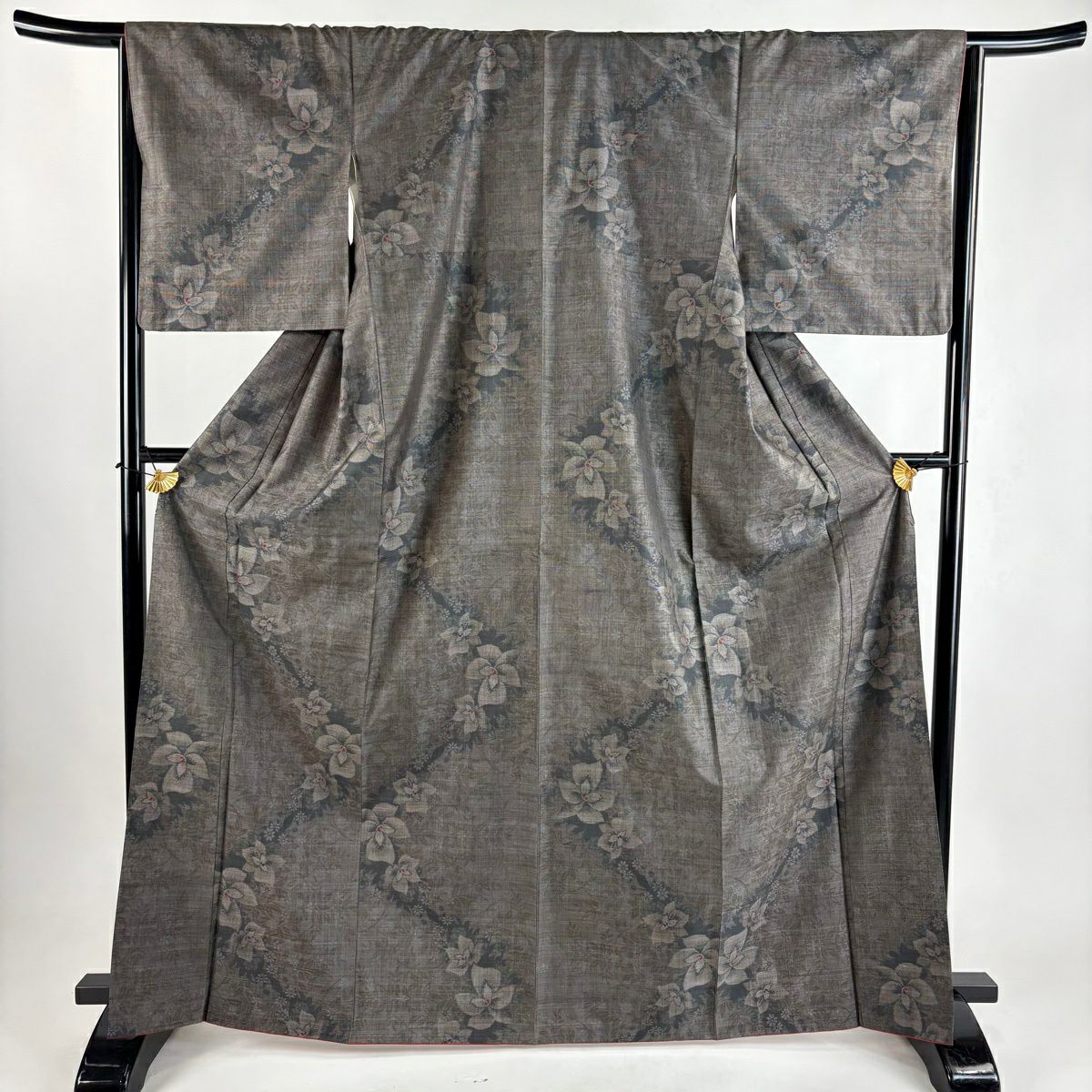 【美品】 紬織織 身長167cm 袖長65.5cm M 雙層 草花紋紋 焦茶 純蠶絲 優品級