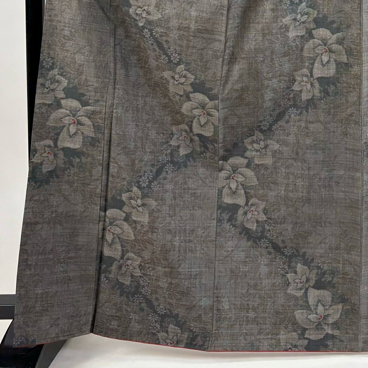 【美品】 紬織織 身長167cm 袖長65.5cm M 雙層 草花紋紋 焦茶 純蠶絲 優品級