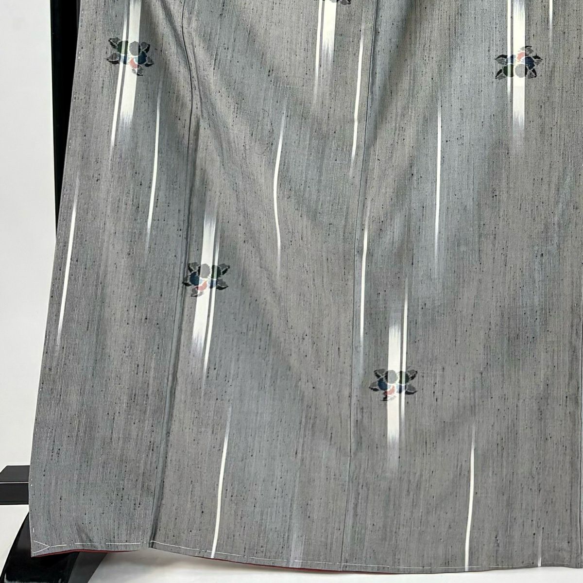 【美品】 紬織 身長168.5cm 袖長65.5cm M 雙層 椿 幾何圖案 灰 純蠶絲 優品級