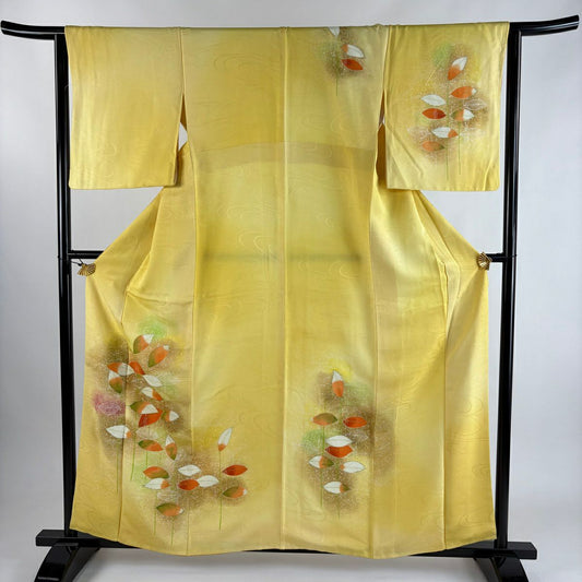 付下 身長160cm 袖長63.5cm S 雙層 葉紋 金銀彩 漸層 黃色 純蠶絲 優品級