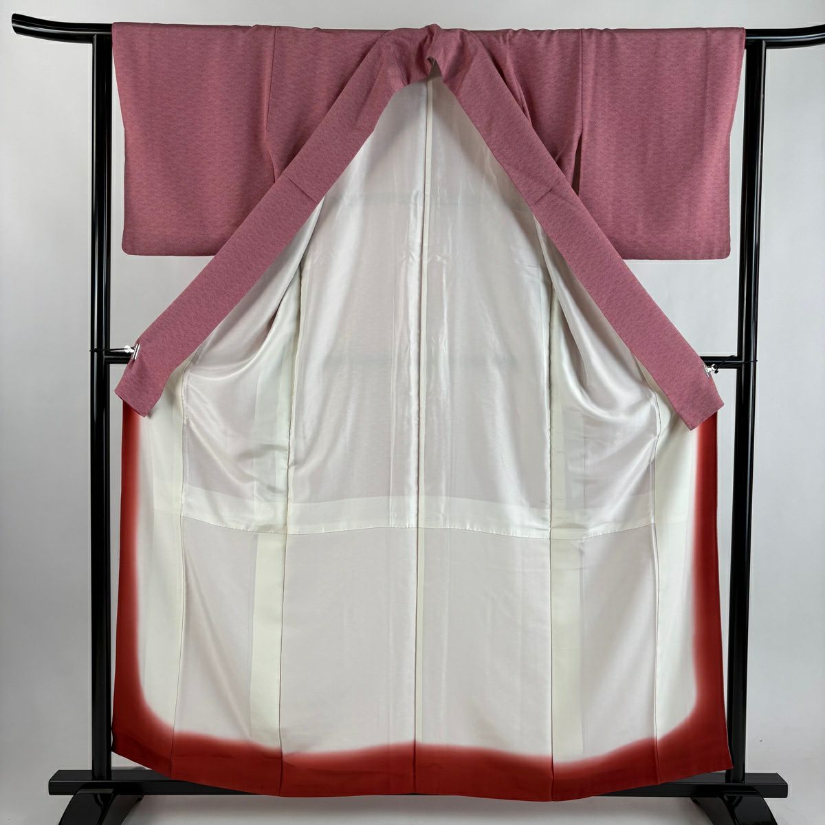 江戶小紋 身長158.5cm 袖長62.5cm S 雙層 鮫 茜 純蠶絲 優品級 一つ紋