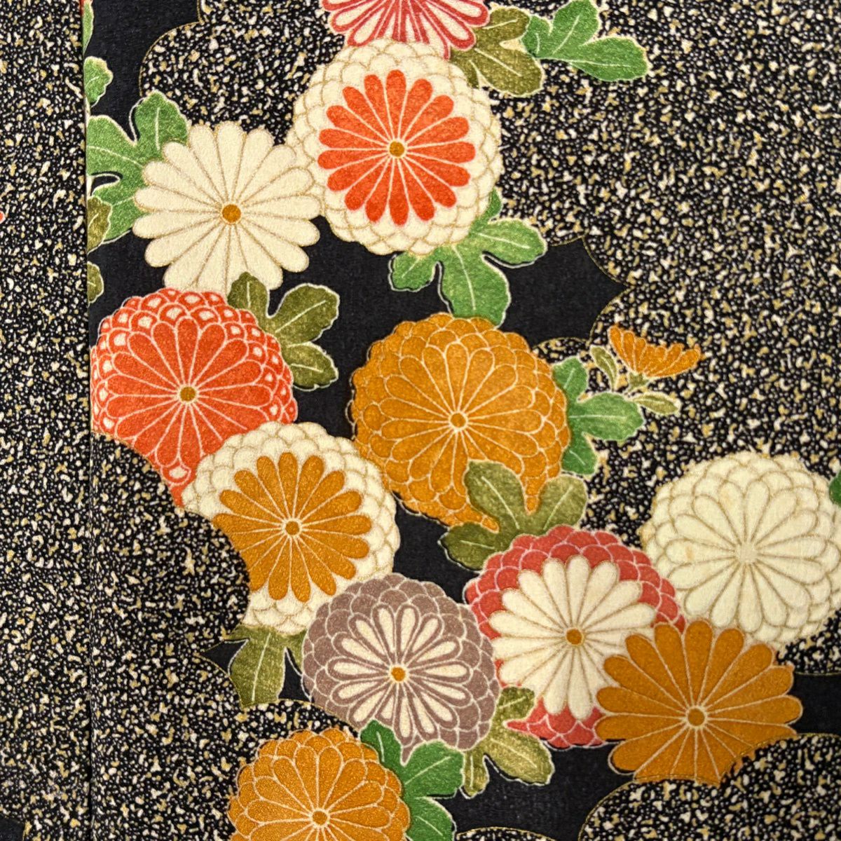 【美品】 小紋 身長151cm 袖長61.5cm S 雙層 菊花 雲文 金銀彩 墨 純蠶絲 優品級