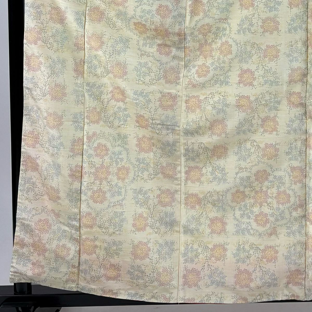 【美品】 紬織織 身長160.5cm 袖長62cm S 雙層 華紋 草花紋紋 淡黃 純蠶絲 優品級